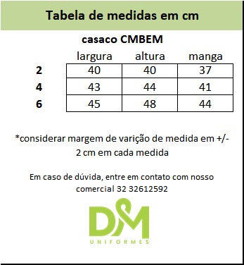 Casaco CMBEM em tecido resistente, ideal para profissionais.