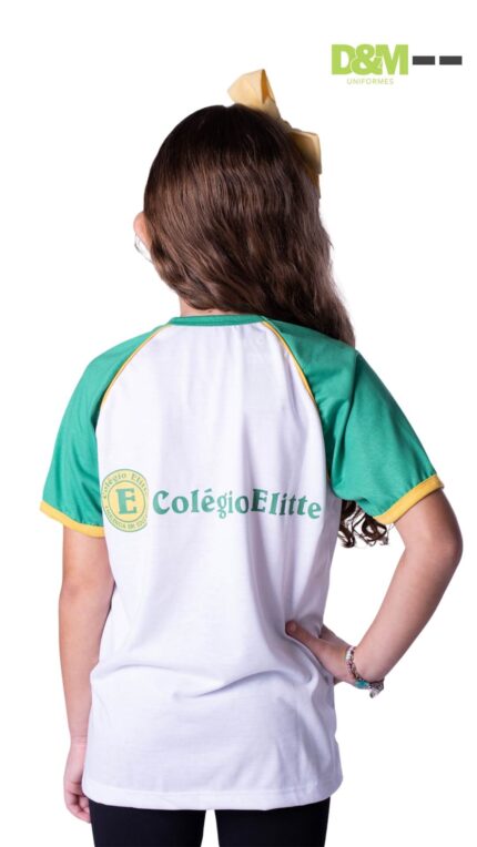 Costas da camisa do uniforme da Escola ELITTE em Bicas